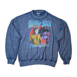 Billy Joel Piano Man Graphic Sweatshirt Blue Fleece Crewneck Mens M